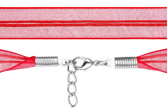 Organza Ribbon Necklace with 2 Waxed Cord, Red