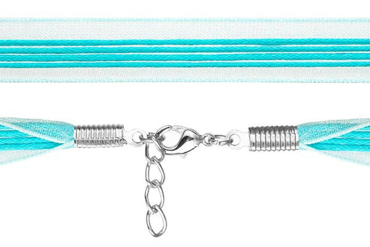 Organza Ribbon Necklace with 4 Waxed Cord, Aqua