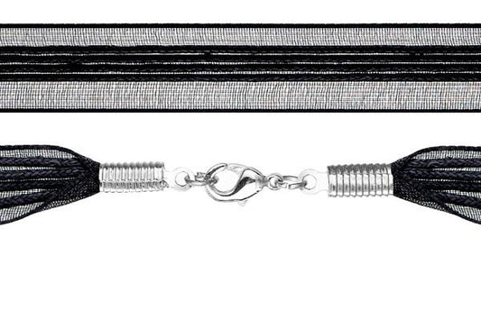 Organza Ribbon Necklace with 4 Waxed Cord, Black