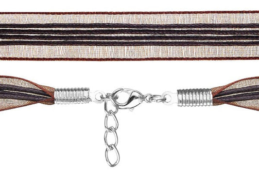 Organza Ribbon Necklace with 4 Waxed Cord, Brown