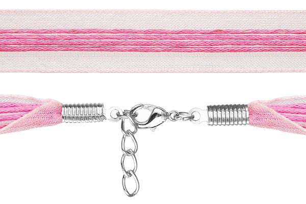 Organza Ribbon Necklace with 4 Waxed Cord, Pink