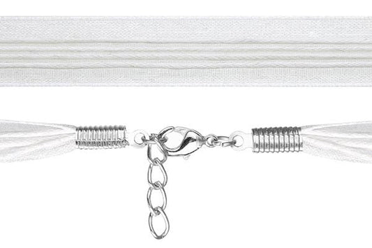 Organza Ribbon Necklace with 4 Waxed Cord, White