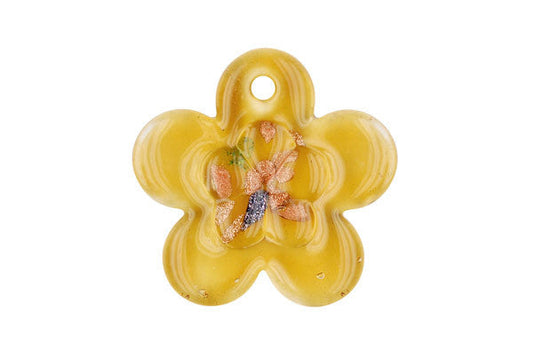 Murano Foil Glass Flower Style A Pendant, 40x40mm, 1 Piece, Pendant for Jewelry Making