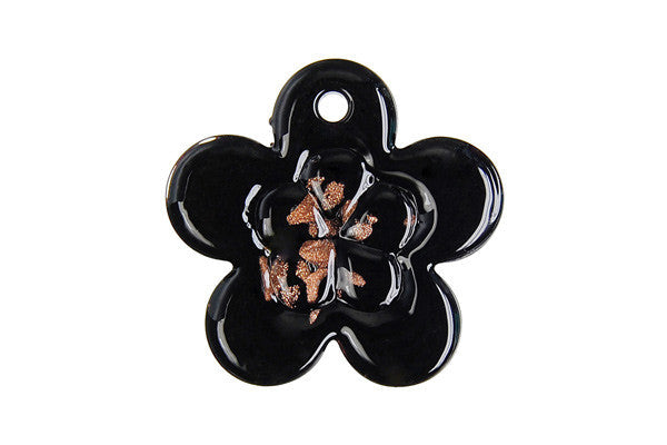 Handmade Lampwork Art Glass Foil Pendant Flower Style A (Black)