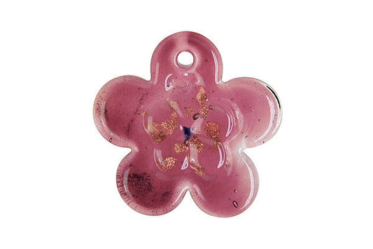 Murano Foil Glass Flower Style A Pendant, 40x40mm, 1 Piece, Pendant for Jewelry Making