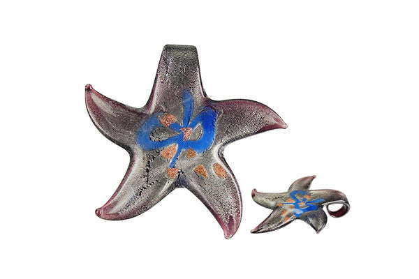 Murano Foil Glass Star Pendant, 45x45mm, 1 Piece, Pendant for Jewelry Making