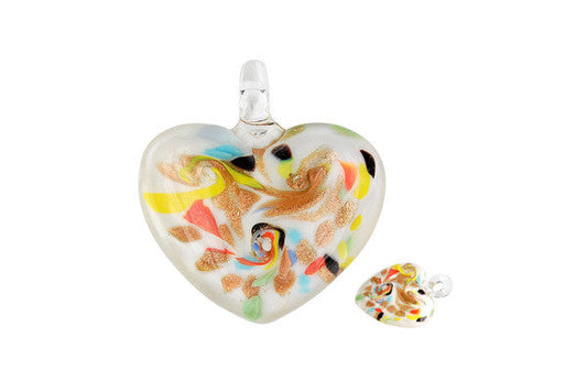 Murano Foil Glass Heart Style B Pendant, 38x42mm, 1 Piece, Pendant for Jewelry Making