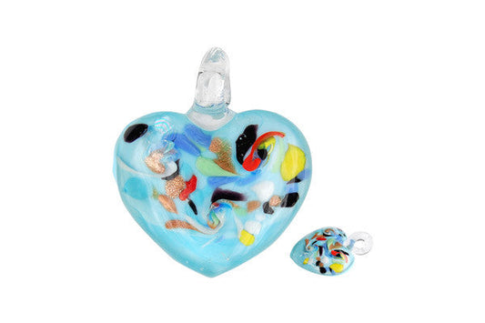 Handmade Lampwork Art Glass Foil Pendant Heart Style B (XD-14 Aqua)