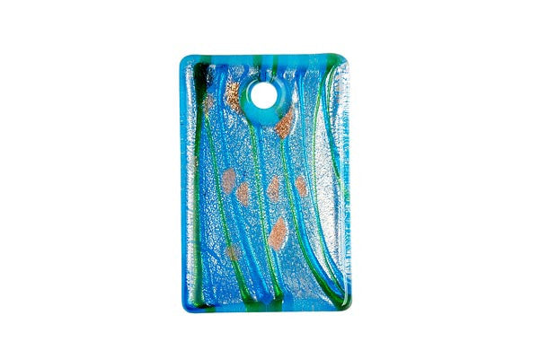 Murano Foil Glass Flat Rectangle Pendant, 25x38mm, 1 Piece, Pendant for Jewelry Making