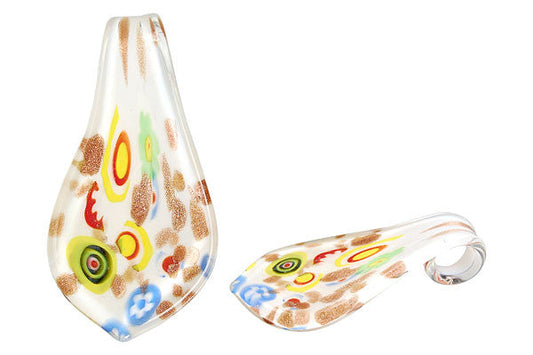 Murano Foil Glass Smooth Leaf Pendant, 33x63mm, 1 Piece, Pendant for Jewelry Making