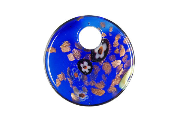Murano Foil Glass Coin Pendant, 40x40mm, 1 Piece, Pendant for Jewelry Making