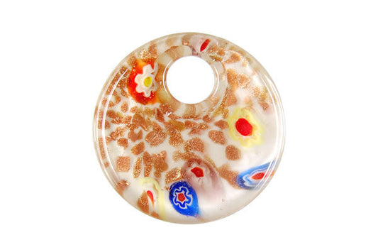 Murano Foil Glass Coin Pendant, 40x40mm, 1 Piece, Pendant for Jewelry Making