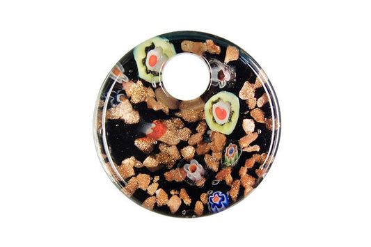 Murano Foil Glass Coin Pendant, 40x40mm, 1 Piece, Pendant for Jewelry Making