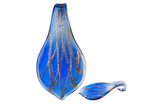Murano Foil Glass Smooth Leaf XD Pendant, 33x63mm, 1 Piece, Pendant for Jewelry Making