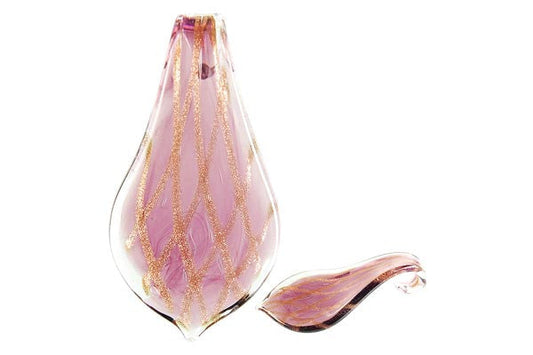 Murano Foil Glass Smooth Leaf XD Pendant, 33x63mm, 1 Piece, Pendant for Jewelry Making