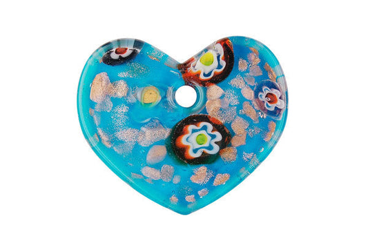 Murano Foil Glass Flat Heart Pendant, 38x45mm, 1 Piece, Pendant for Jewelry Making