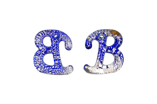 Murano Foil Glass Alphabet B Pendant, 20x25mm, 2 Pieces, Pendant for Jewelry Making