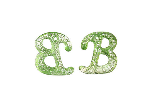 Handmade Lampwork Art Glass Foil Pendant Alphabet B (Green)