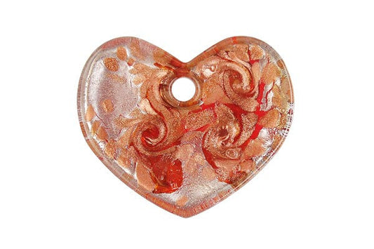 Murano Foil Glass Flat Heart Pendant, 38x45mm, 1 Piece, Pendant for Jewelry Making