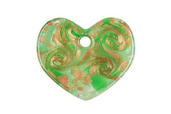 Murano Foil Glass Flat Heart Pendant, 38x45mm, 1 Piece, Pendant for Jewelry Making