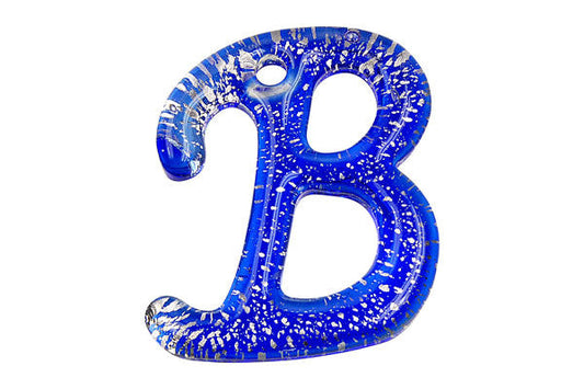 Murano Foil Glass Alphabet B Pendant, 40x50mm, 1 Piece, Pendant for Jewelry Making