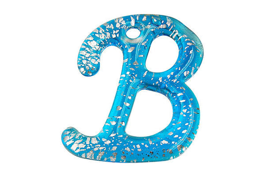 Handmade Lampwork Art Glass Foil Pendant Alphabet B (Sky Blue)