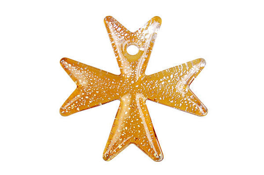 Murano Foil Glass Snow Flake Pendant, 45x45mm, 1 Piece, Pendant for Jewelry Making