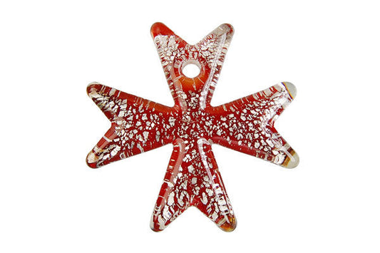 Murano Foil Glass Snow Flake Pendant, 45x45mm, 1 Piece, Pendant for Jewelry Making