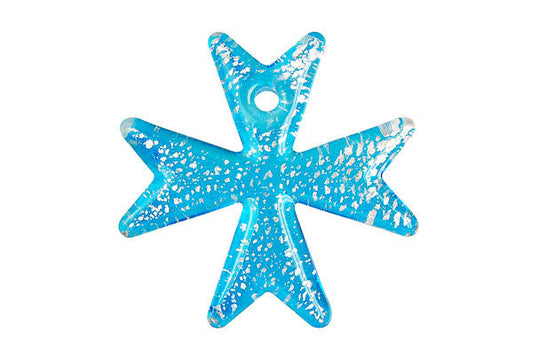 Murano Foil Glass Snow Flake Pendant, 45x45mm, 1 Piece, Pendant for Jewelry Making