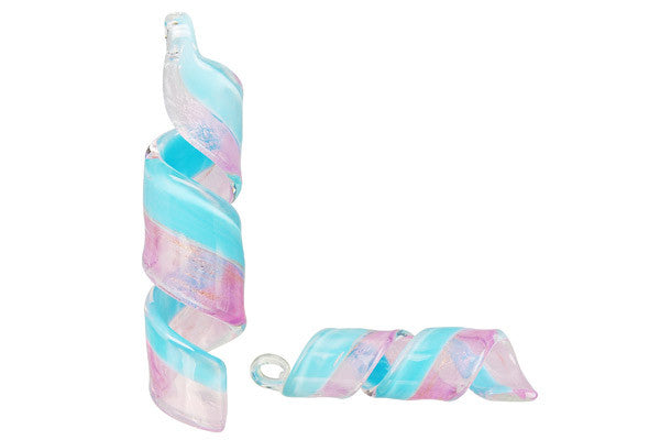 Murano Foil Glass Twist Pendant, 16x65mm, 1 Piece, Pendant for Jewelry Making