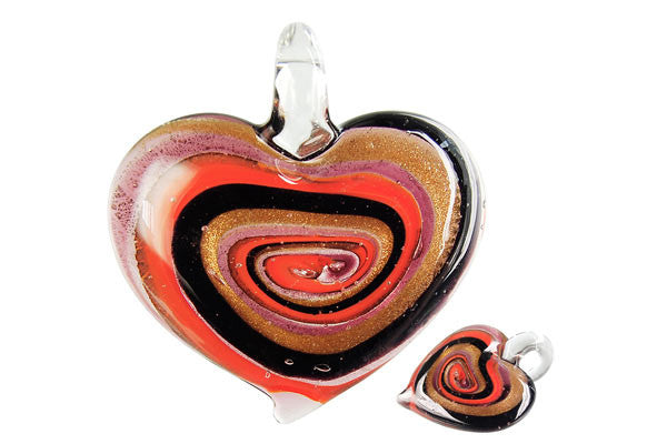 Murano Foil Glass Heart Style C Pendant, 40x45mm, 1 Piece, Pendant for Jewelry Making