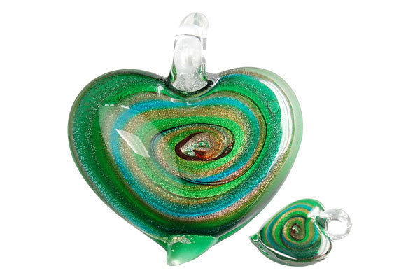 Murano Foil Glass Heart Style C Pendant, 40x45mm, 1 Piece, Pendant for Jewelry Making