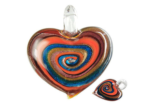 Murano Foil Glass Heart Style C Pendant, 40x45mm, 1 Piece, Pendant for Jewelry Making