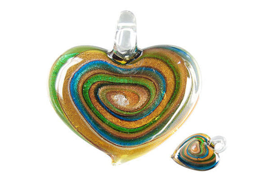 Murano Foil Glass Heart Style C Pendant, 40x45mm, 1 Piece, Pendant for Jewelry Making