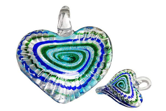 Murano Foil Glass Twisted Flat Heart Pendant, 45x48mm, 1 Piece, Pendant for Jewelry Making