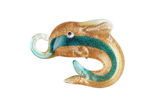 Handmade Lampwork Art Glass Foil Pendant Dolphins (XD01 Turquoise)