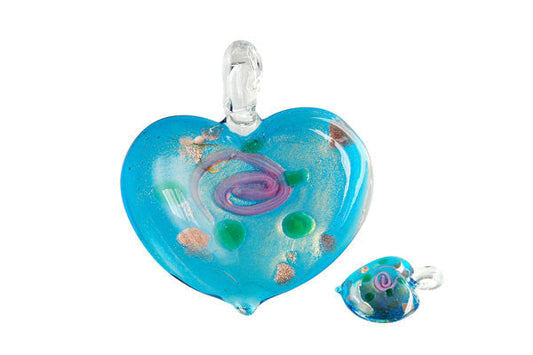 Murano Foil Glass Heart Style B Pendant, 40x45mm, 1 Piece, Pendant for Jewelry Making