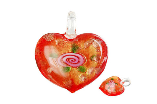 Murano Foil Glass Heart Style B Pendant, 40x45mm, 1 Piece, Pendant for Jewelry Making
