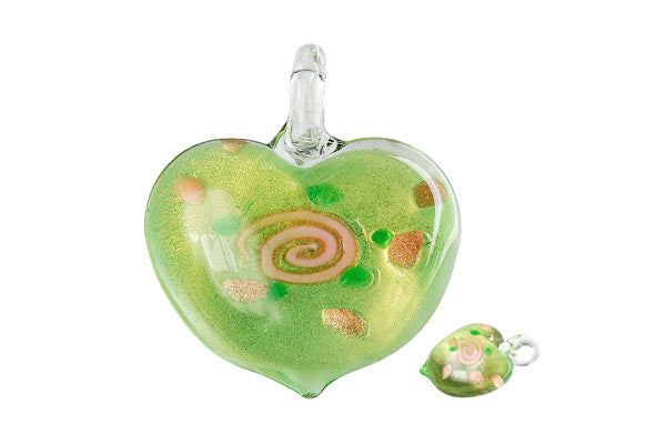 Murano Foil Glass Heart Style B Pendant, 40x45mm, 1 Piece, Pendant for Jewelry Making