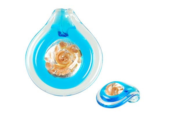 Murano Foil Glass Coin Eye Pendant, 42x47mm, 1 Piece, Pendant for Jewelry Making