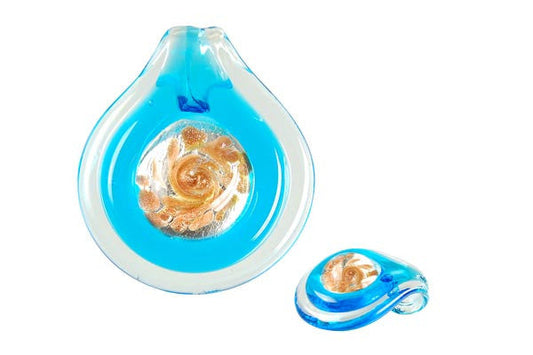 Murano Foil Glass Coin Eye Pendant, 42x47mm, 1 Piece, Pendant for Jewelry Making