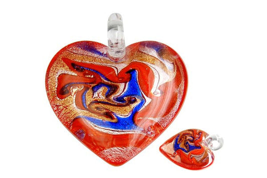 Murano Foil Glass Heart Style C Pendant, 44x47mm, 1 Piece, Pendant for Jewelry Making