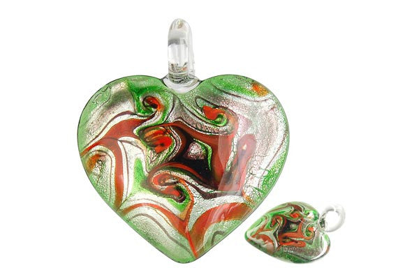 Murano Foil Glass Heart Style C Pendant, 44x47mm, 1 Piece, Pendant for Jewelry Making