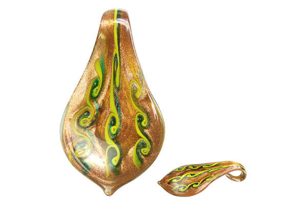 Murano Foil Glass Smooth Leaf Pendant, 33x63mm, 1 Piece, Pendant for Jewelry Making