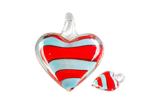 Pendant Murano Foil Glass Heart Screw Flower (XD 31 Orange and Turquoise)
