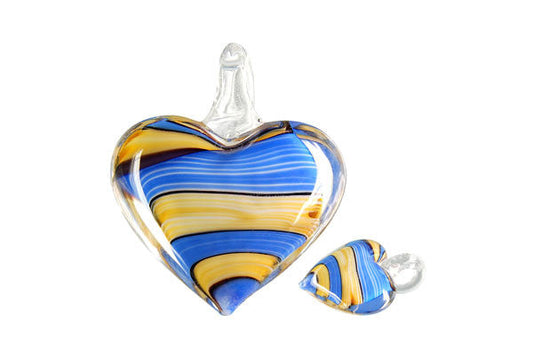 Murano Foil Glass Heart Screw Flower Pendant, 45x55mm, 1 Piece, Pendant for Jewelry Making