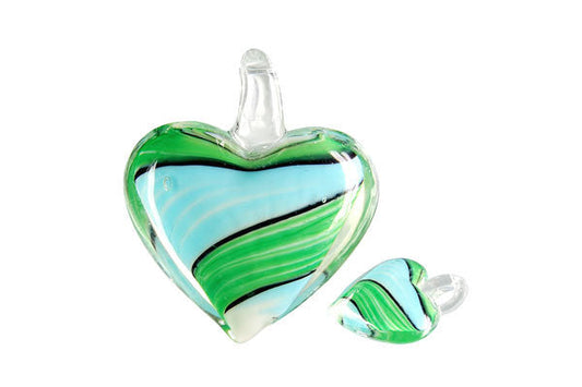 Handmade Lampwork Art Glass Foil Pendant Heart Screw Flower (XD 33 Green and Turquoise)