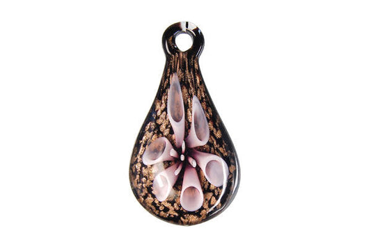 Pendant Murano Foil Glass Briolette Flower (Front Drilled) (Purple)