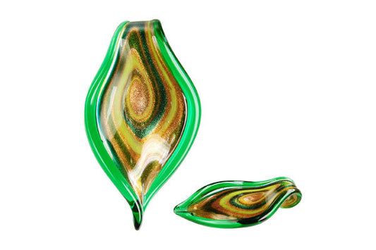 Murano Foil Glass Leaf Pendant, 42x68mm, 1 Piece, Pendant for Jewelry Making