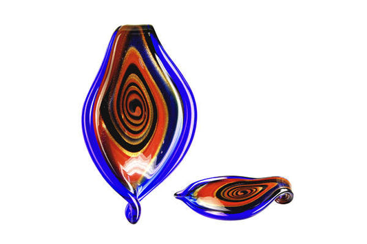 Murano Foil Glass Leaf Pendant, 42x68mm, 1 Piece, Pendant for Jewelry Making